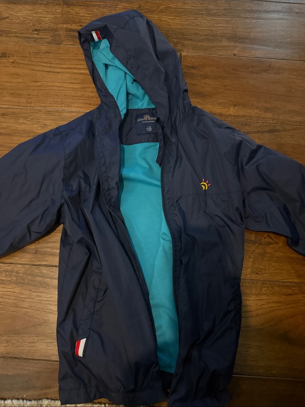 Children's Navy Rain Jacket with Teal Lining